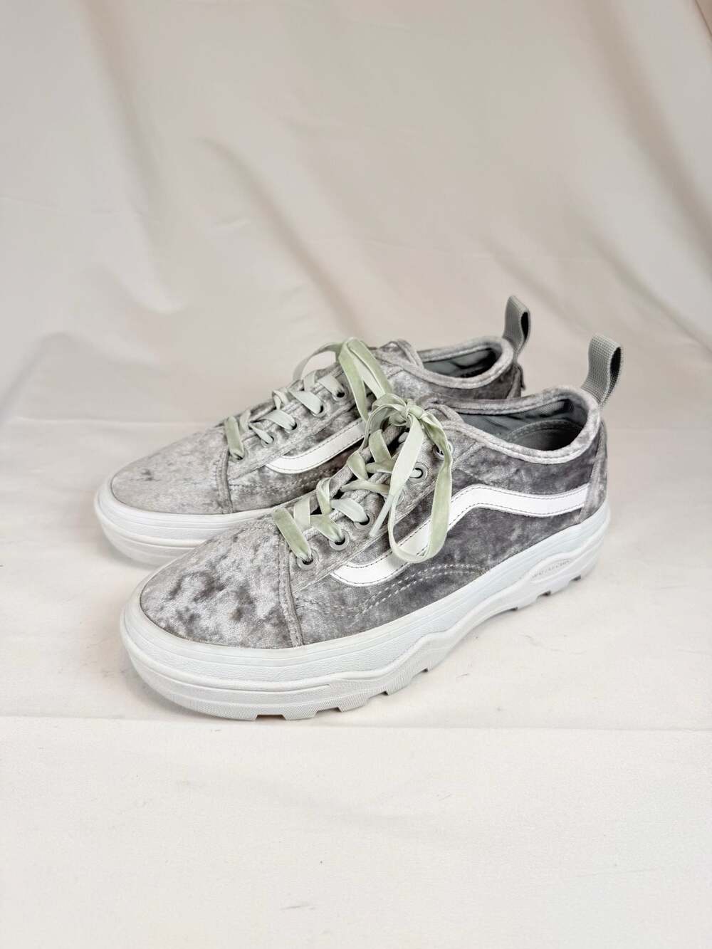 Y2K Vans Sentry Old Skool WC Crushed Velvet Silver White Skate Shoes